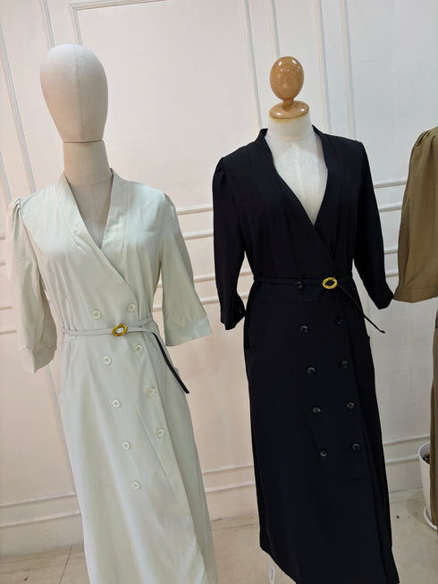 Women Elegant Double Breasted Blazer Long Dress With Waist Belty